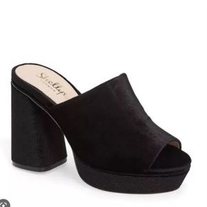 Shellys London Black Velvet Platform Heel